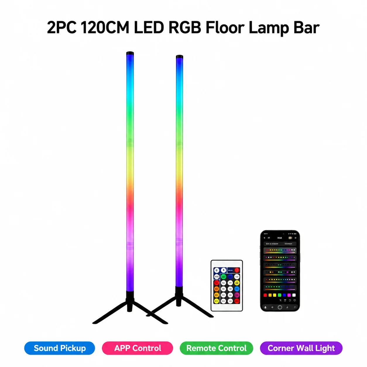 Decor Lighting Pack - 2er-Pack RGB LED Eck-Stehlampe, 120CM Schallaktivierte