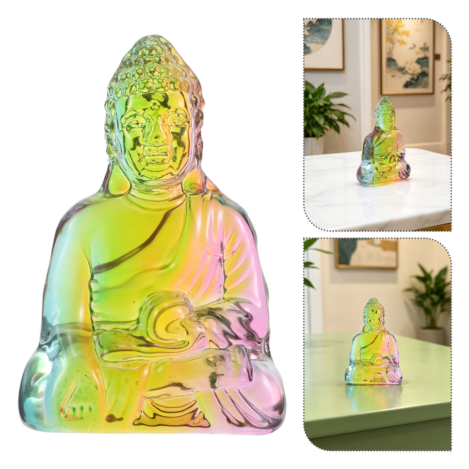 Office Lighting Decor - 4,2 Zoll Kristall-Buddha-Statue im Sitzendesign, Exquisite