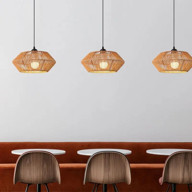 Geometric Lamp Shade - Boho Rattan Geflochtene Pendelleuchte Geometrische Sechseckige