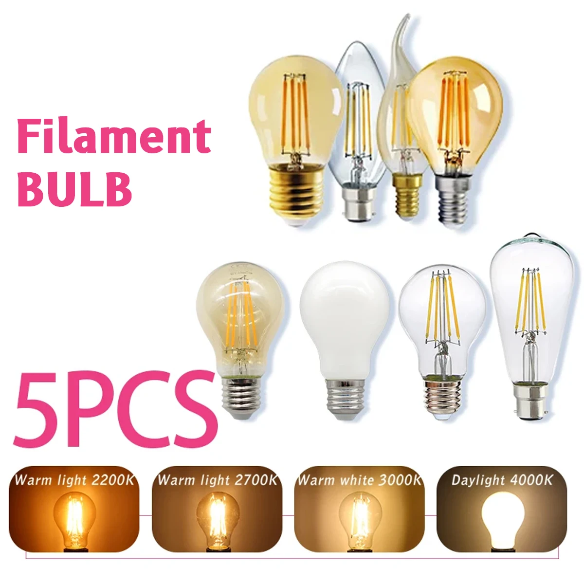 Vintage Lighting Decor - 5 Stück E27 E14 B22 Retro