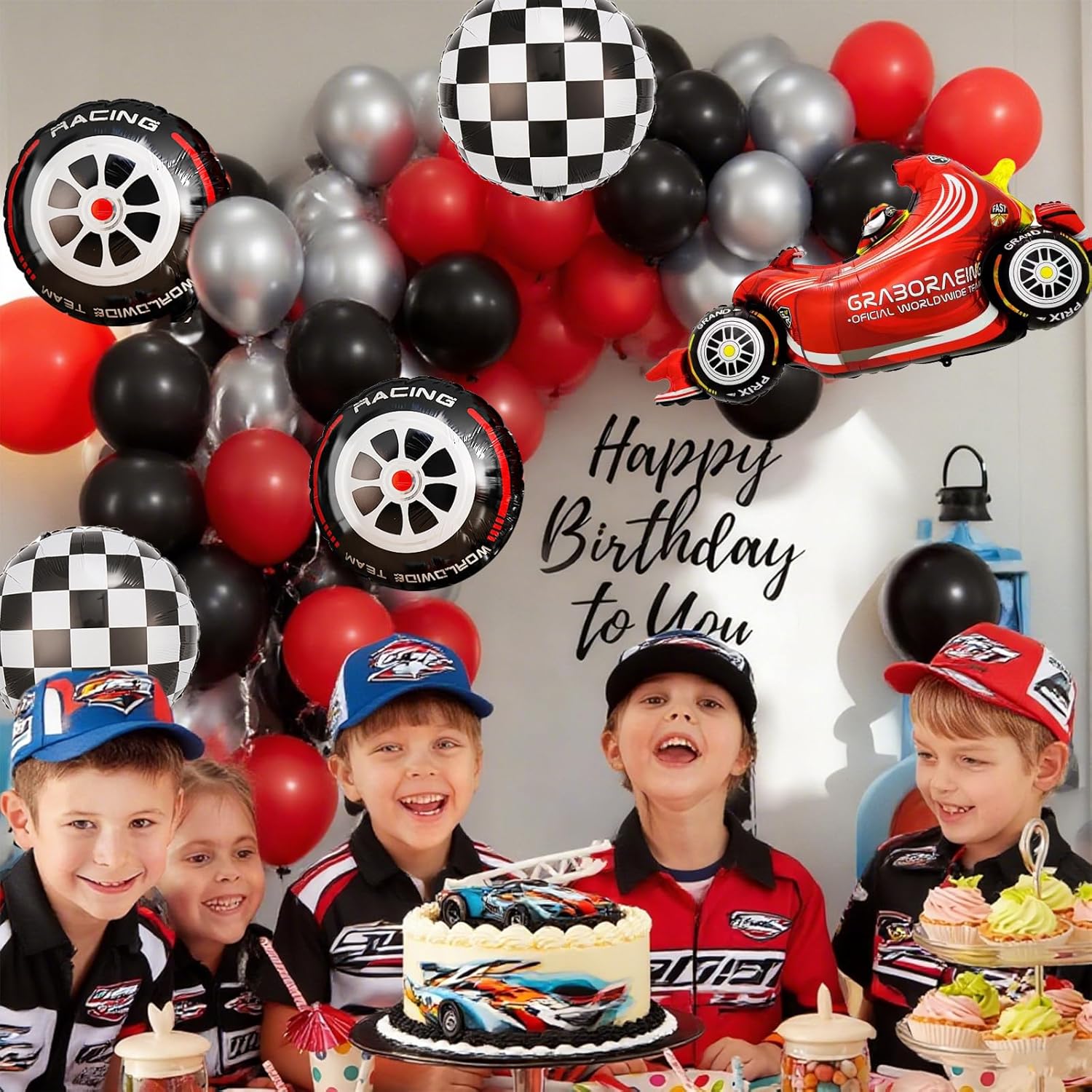 Rennwagen Karierter Radballon  – Lighting Mcqueen Birthday Decor Bewertung und Preis