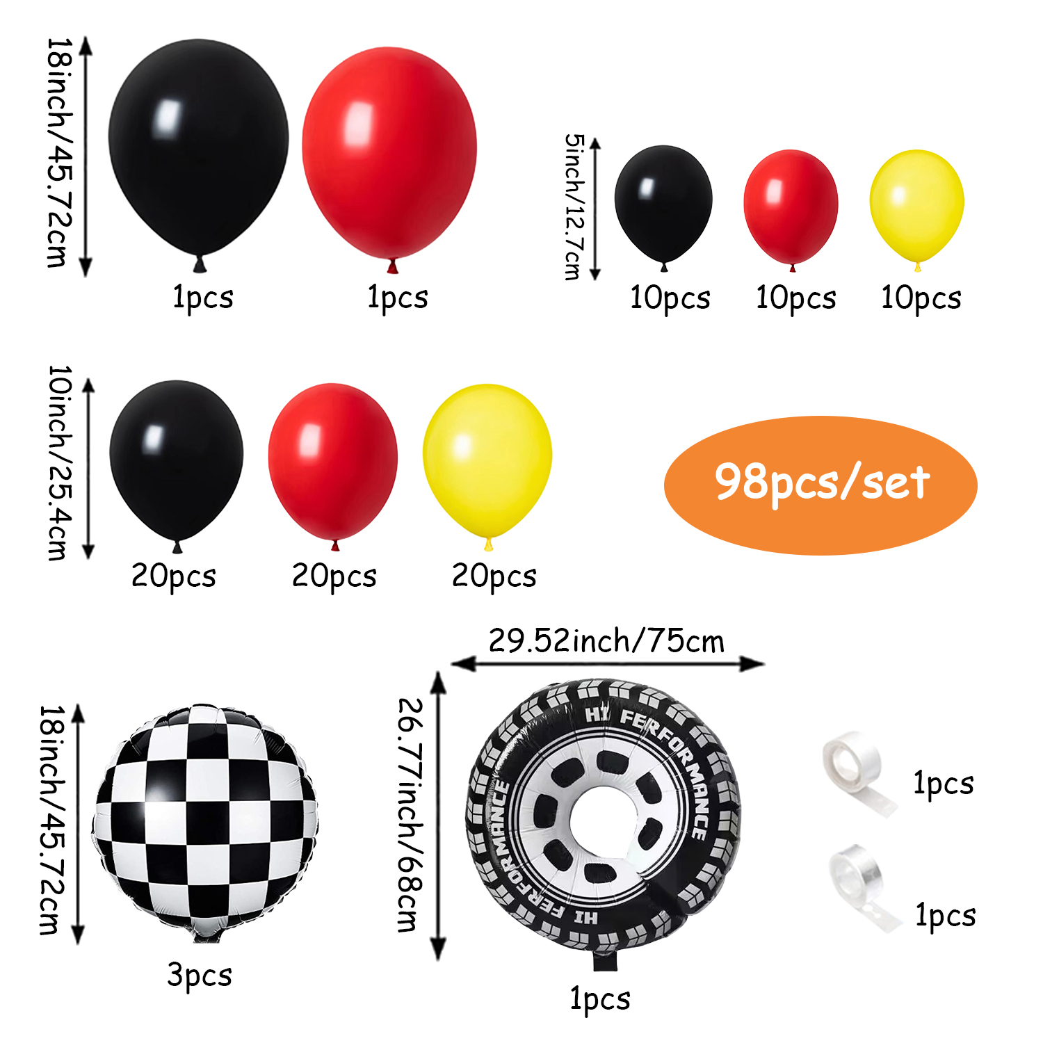 98-teiliges gelbes und schwarz – Lighting Mcqueen Birthday Decor Bewertung und Preis